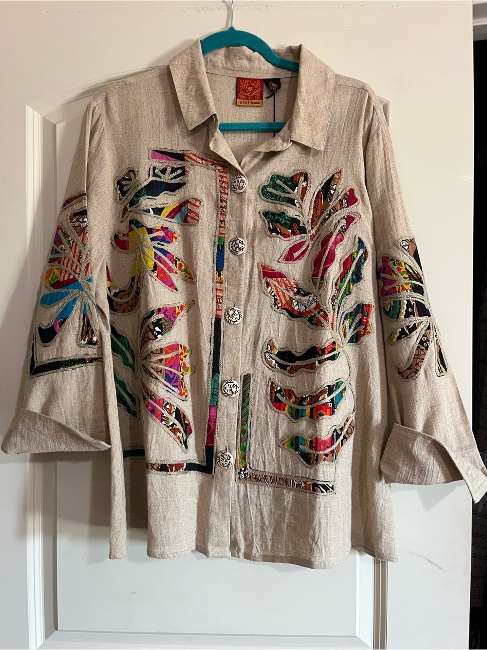 ANU Boho Embroidered Top Jacket with Multicolor Appliqué Unique Buttons. NWT LGE - Picture 6 of 10